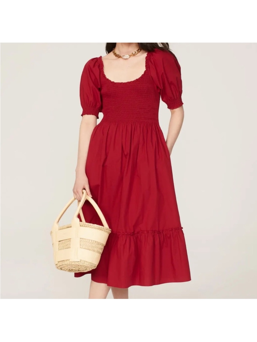 JY26 Hill House Louisa Red Ruffle Tier Midi Nap Dress